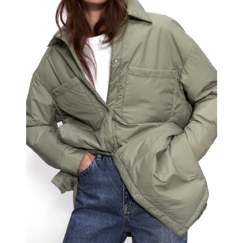 Zara Lightweight Puffer Jacket in green
